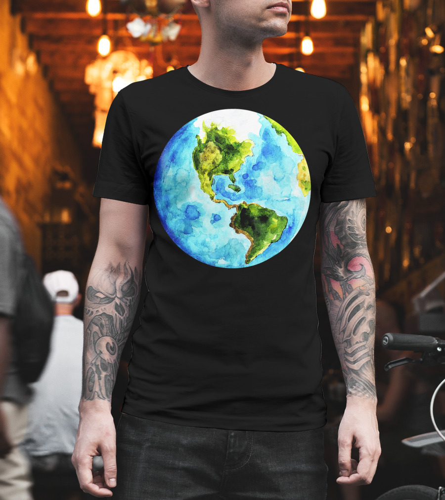 Earth Day Love Earth Watercolor Planet Earth T-Shirt