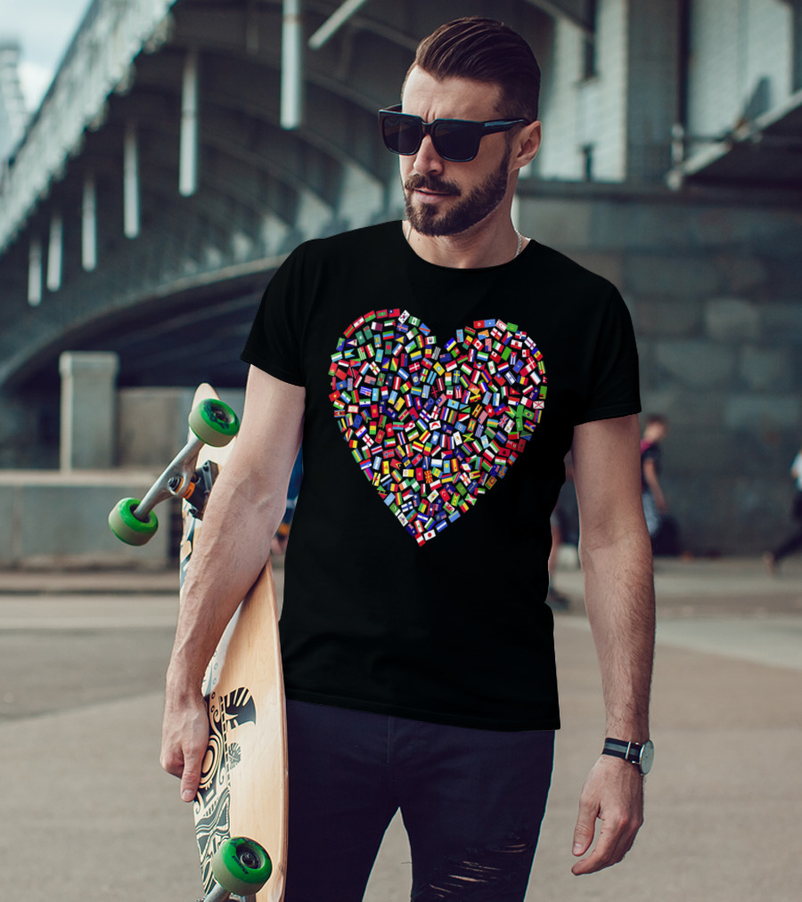 Earth Day Heart World All Countries Flags In T-Shirt