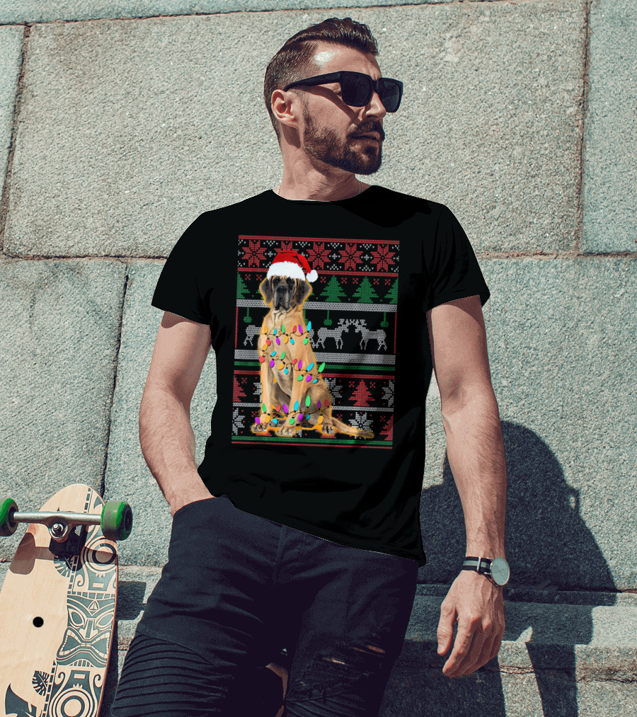 Christmas Dog Santa Hat Lights Ugly T-Shirt