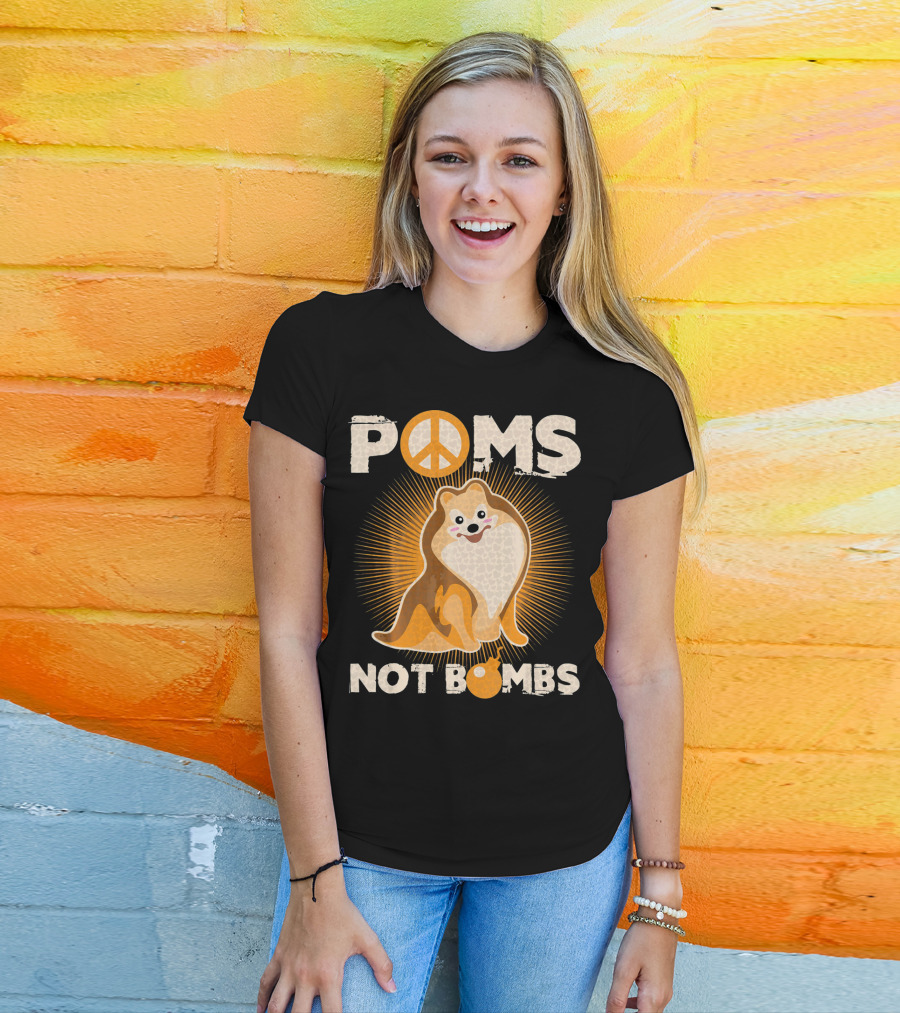 Poms Not Bombs Peace Symbol Cute Dog T-Shirt