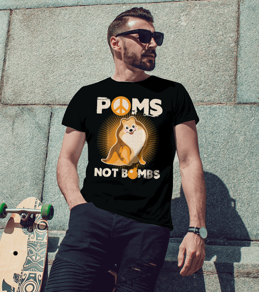 Poms Not Bombs Peace Symbol Cute Dog T-Shirt