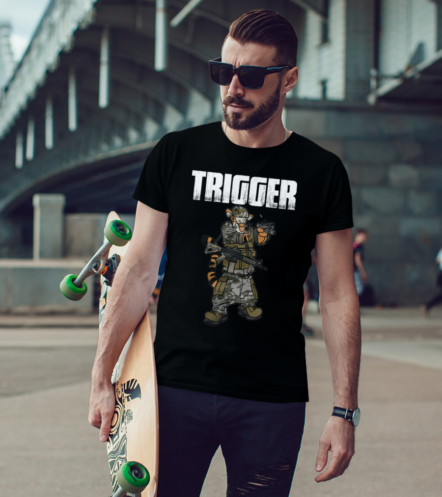 Tactical Trigger Tiger In Military Gear T-Shirt