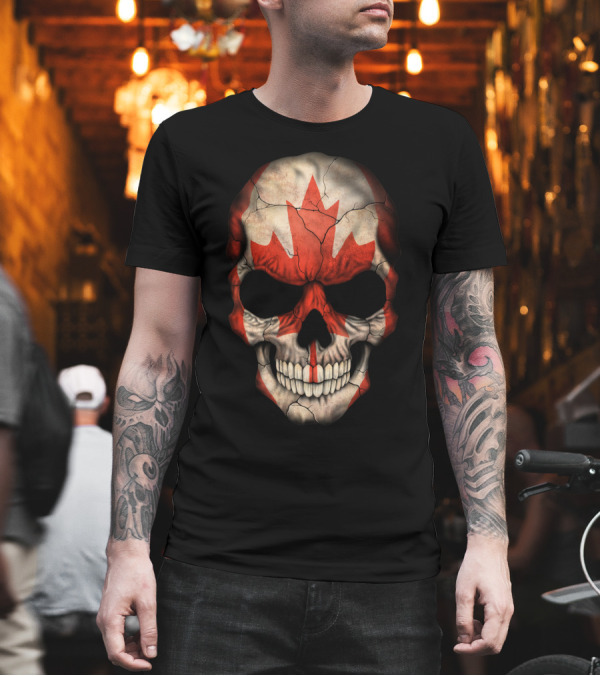Cracked Skull with Canadian Maple Leaf Flag T-Shirt Cracked Skull with Canadian Maple Leaf Flag T-Shirt