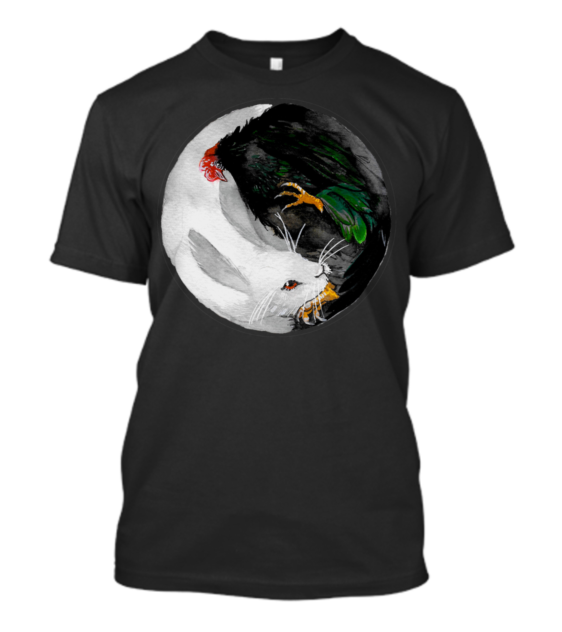 The Chiness Zidiac Rabbit And Rooster Yin Yang T-Shirt