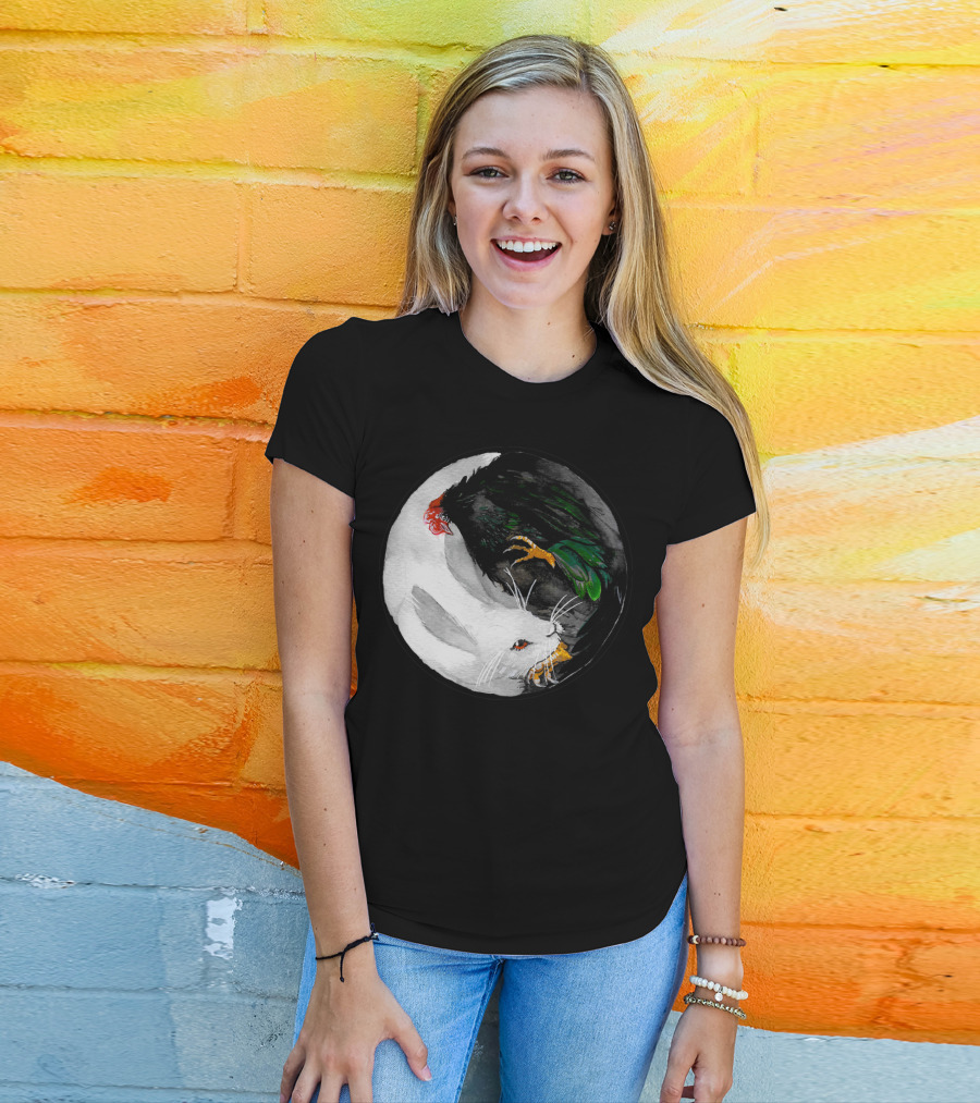 The Chiness Zidiac Rabbit And Rooster Yin Yang T-Shirt