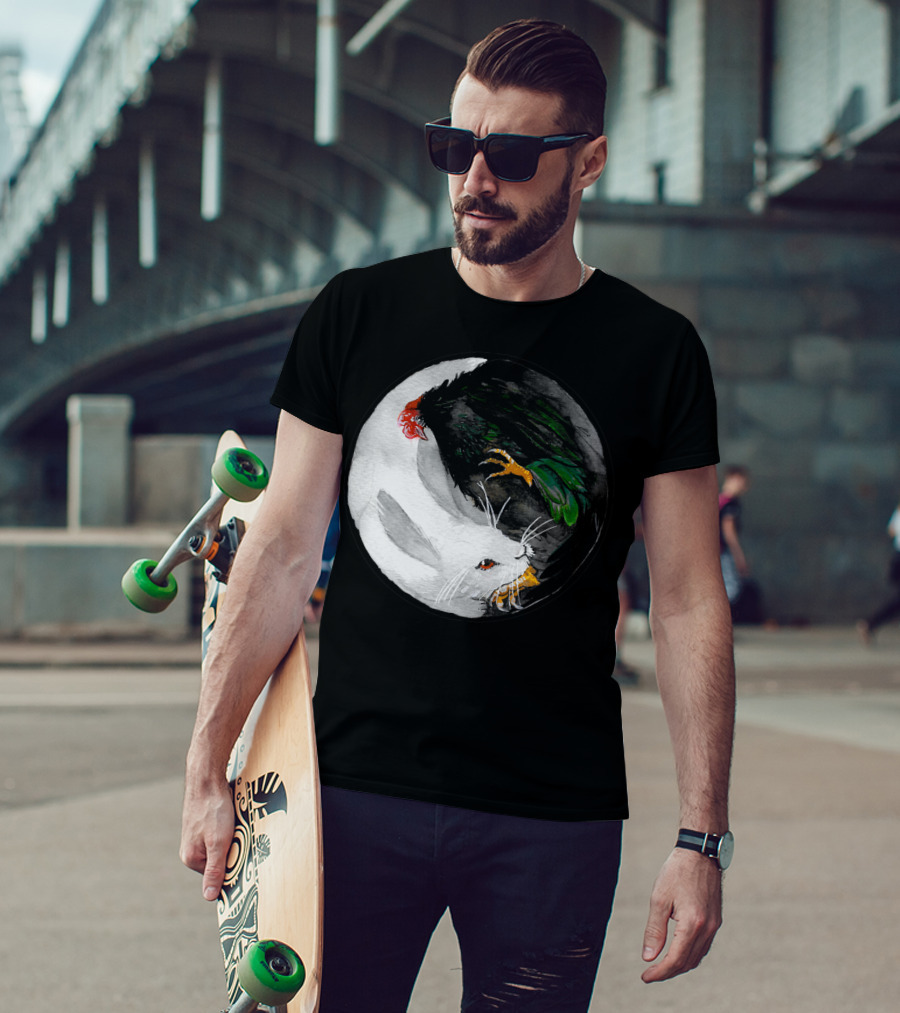 The Chiness Zidiac Rabbit And Rooster Yin Yang T-Shirt