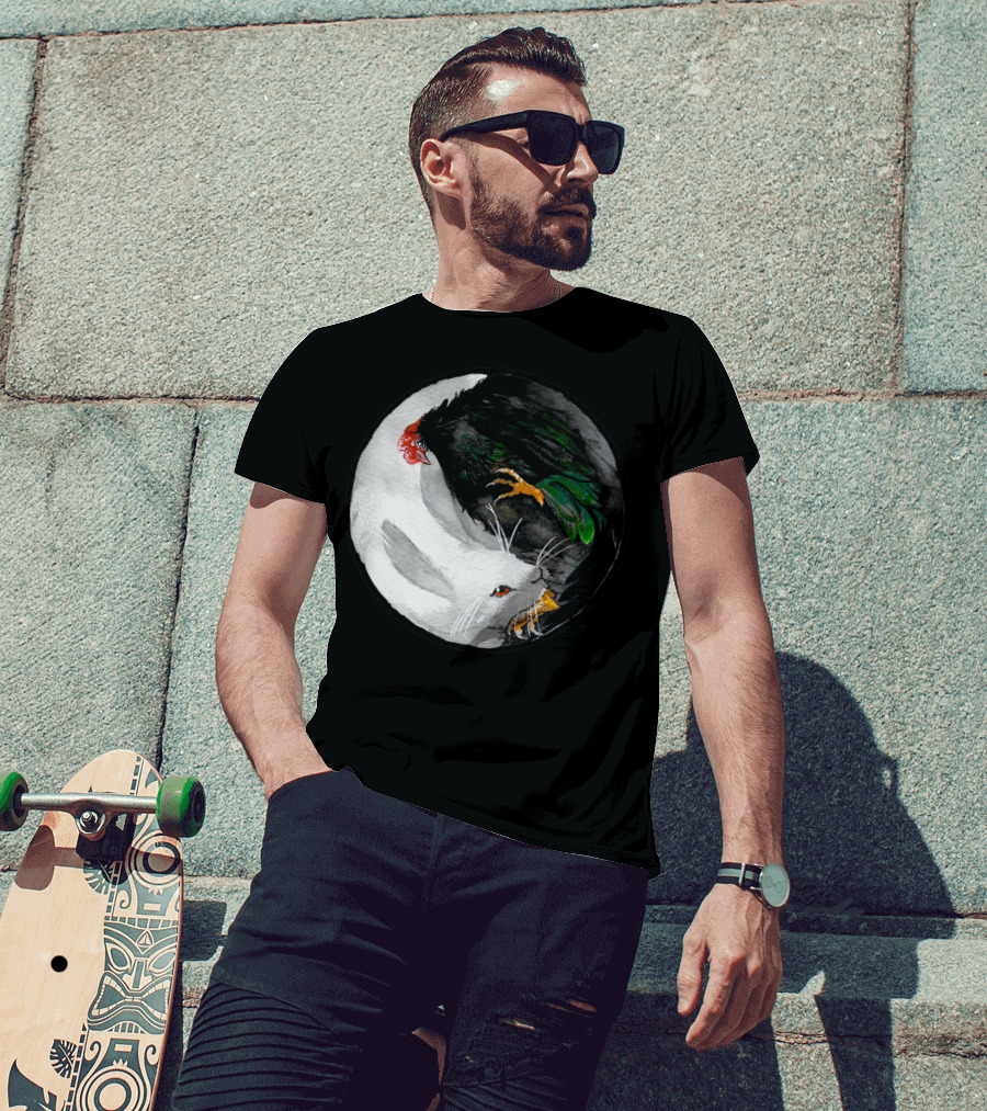 The Chiness Zidiac Rabbit And Rooster Yin Yang T-Shirt