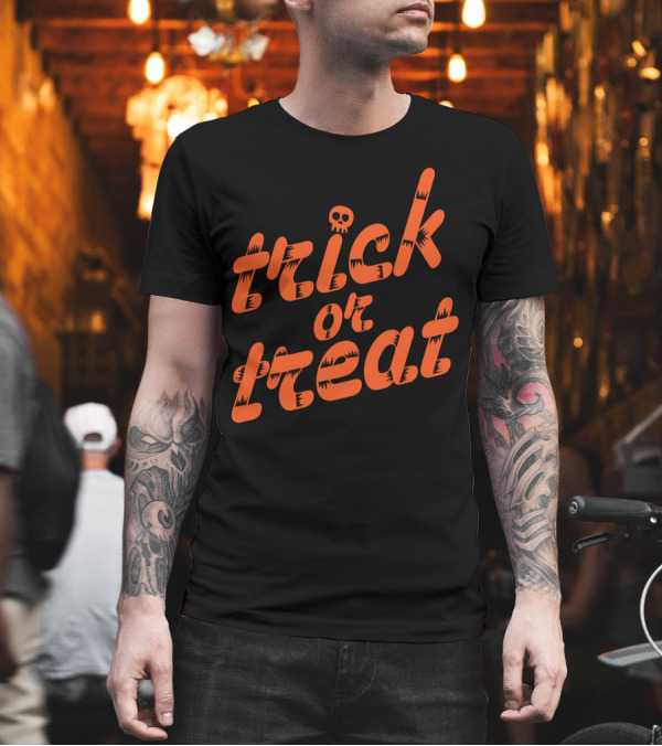 Trick or Treat Skull Halloween Orange Letters T-Shirt Trick or Treat Skull Halloween Orange Letters T-Shirt