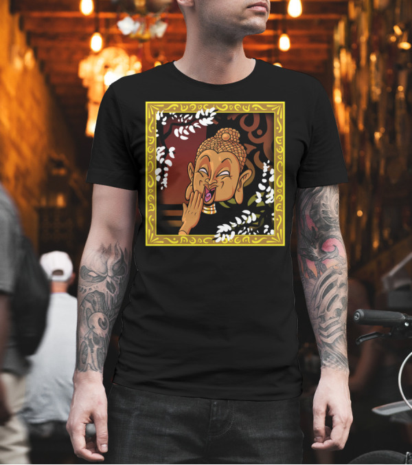 The Laughing Buddha in Ornate Gold Frame with Floral Accents T-Shirt The Laughing Buddha in Ornate Gold Frame with Floral Accents T-Shirt
