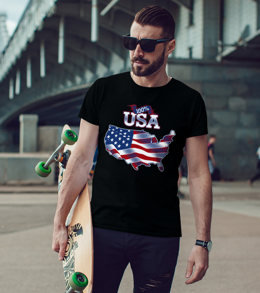 100% USA Map With American Flag For Fourth Of July T-Shirt