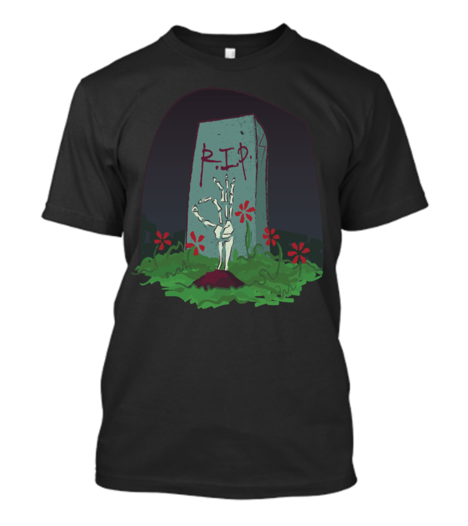 R.I.P. Skeleton Grave Bone Hand With Flowers T-Shirt