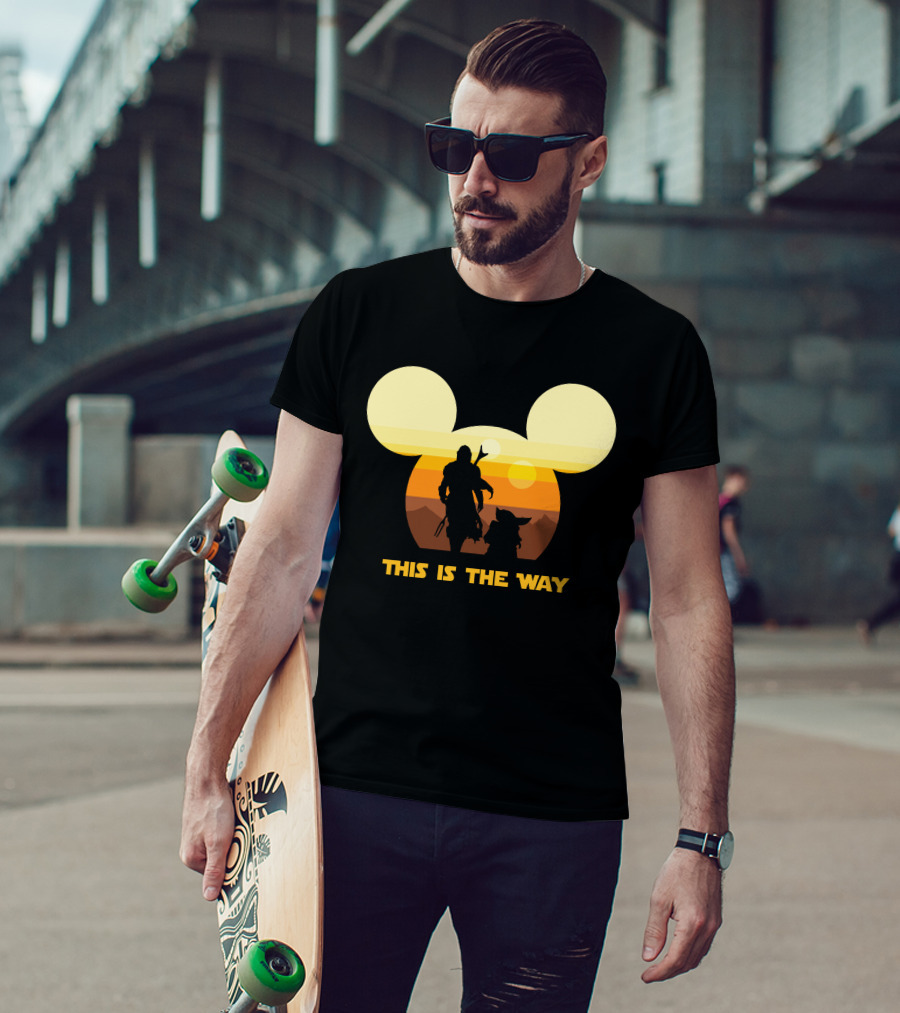 Mickey Star Wars Sunset This Is The Way Mandalorian T-Shirt