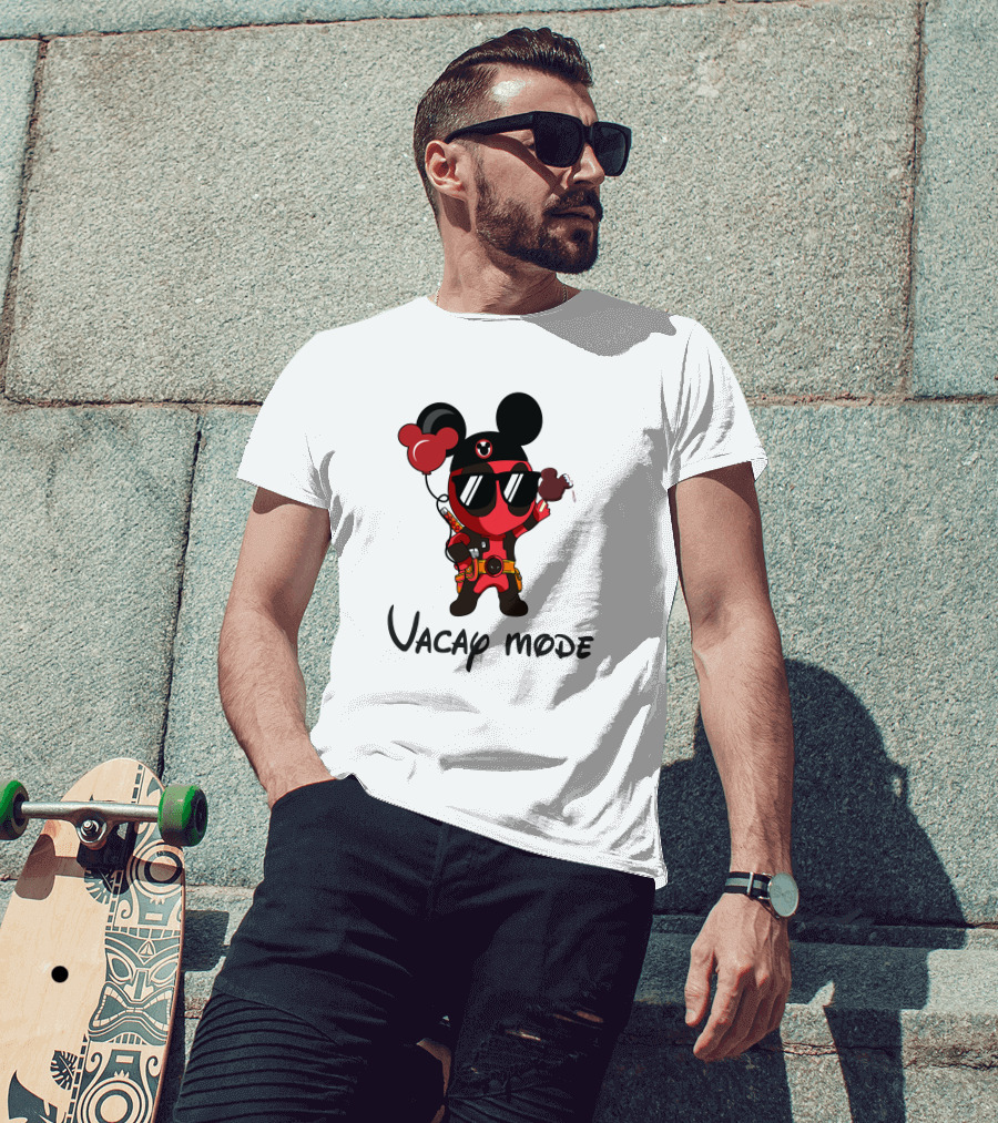 Deadpool Vacay Mode Mickey Ears Balloons Chocolate Ice Cream T-Shirt
