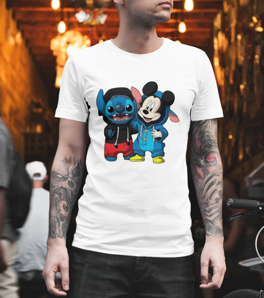 Mickey And Stitch Friendship Hoodie Cartoon Crossover T-Shirt