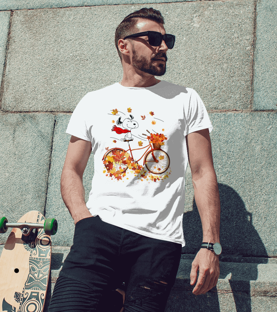 Snoopy Bicycle Autumn Leaves Ride T-Shirt