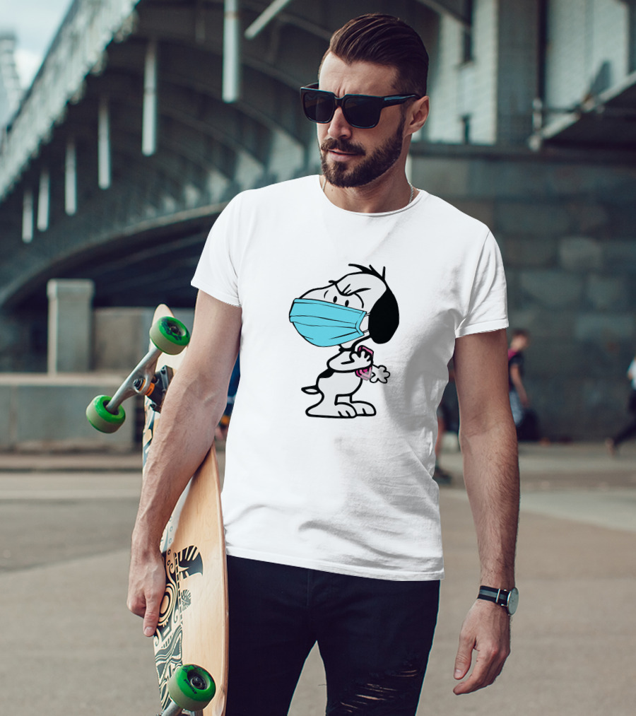 Snoopy Wearing Mask Washing Hands Hygiene Reminder T-Shirt