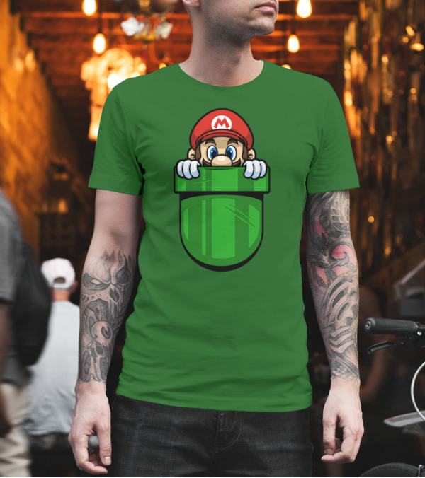 Super Mario Peeking from Green Warp Pipe T-Shirt Super Mario Peeking from Green Warp Pipe T-Shirt