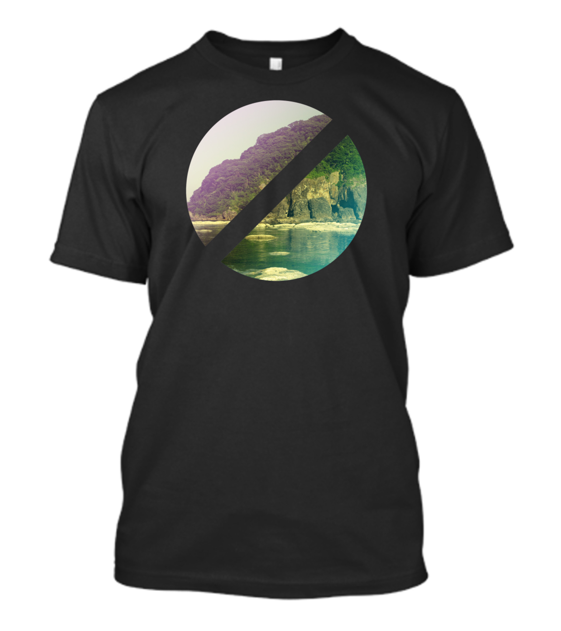 Island In Circles Coastal Landscape In Circular Frame T-Shirt