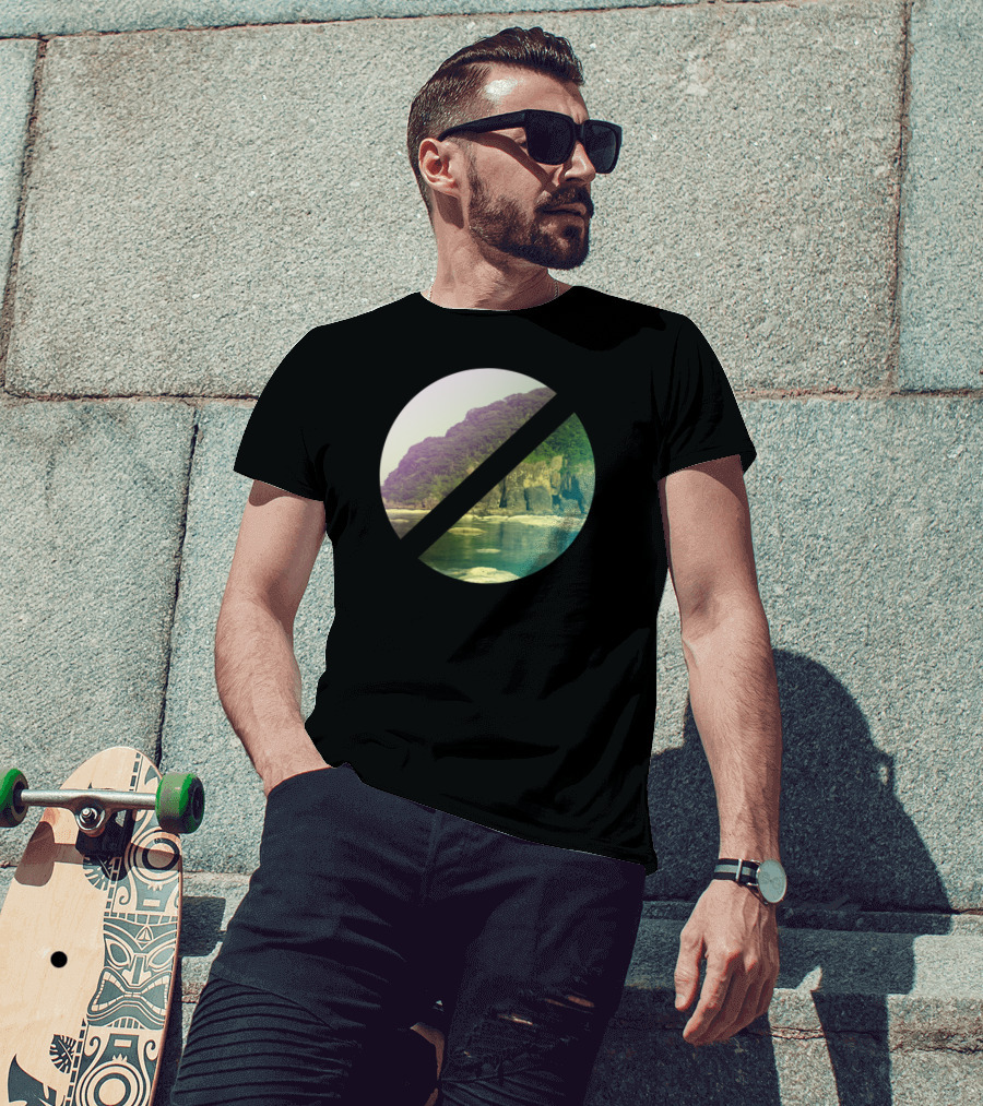 Island In Circles Coastal Landscape In Circular Frame T-Shirt