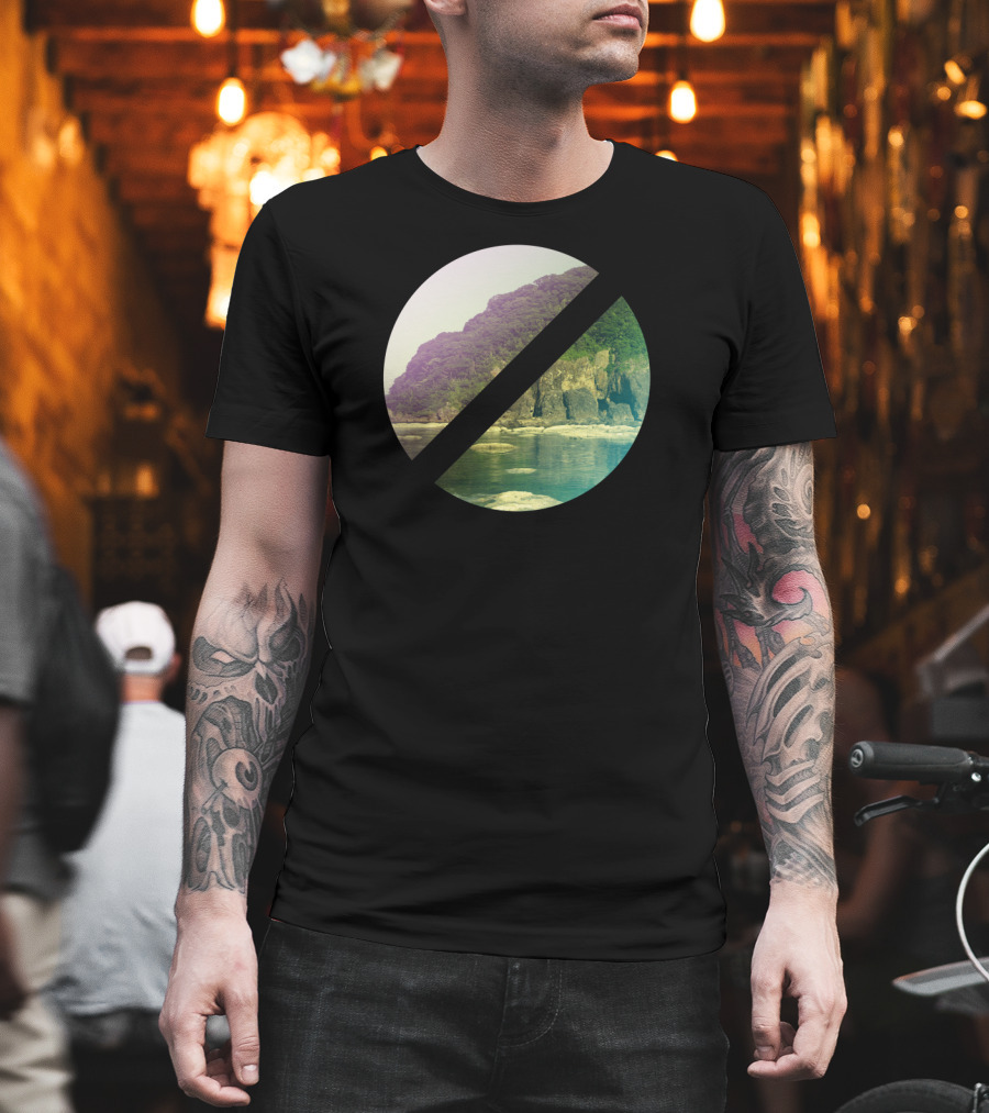 Island In Circles Coastal Landscape In Circular Frame T-Shirt