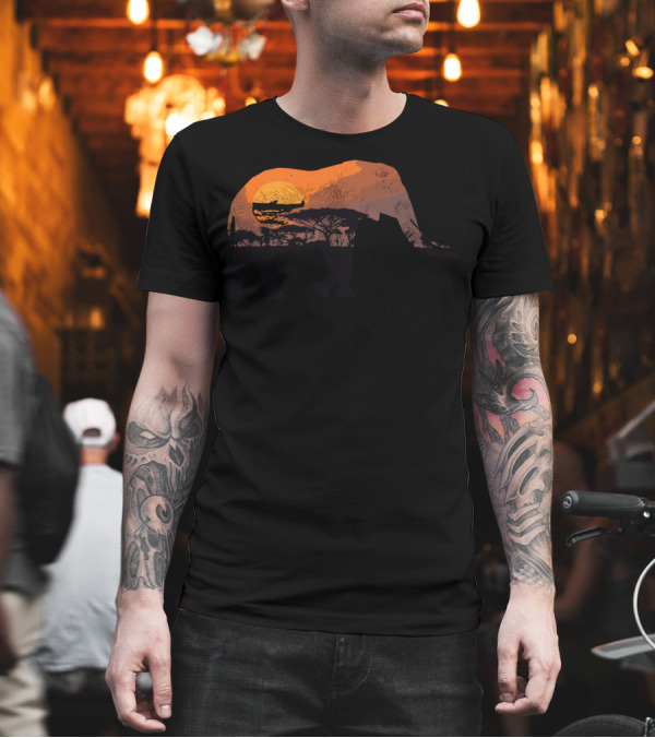Safari Elephant Silhouette with African Sunset and Acacia Trees T-Shirt Safari Elephant Silhouette with African Sunset and Acacia Trees T-Shirt