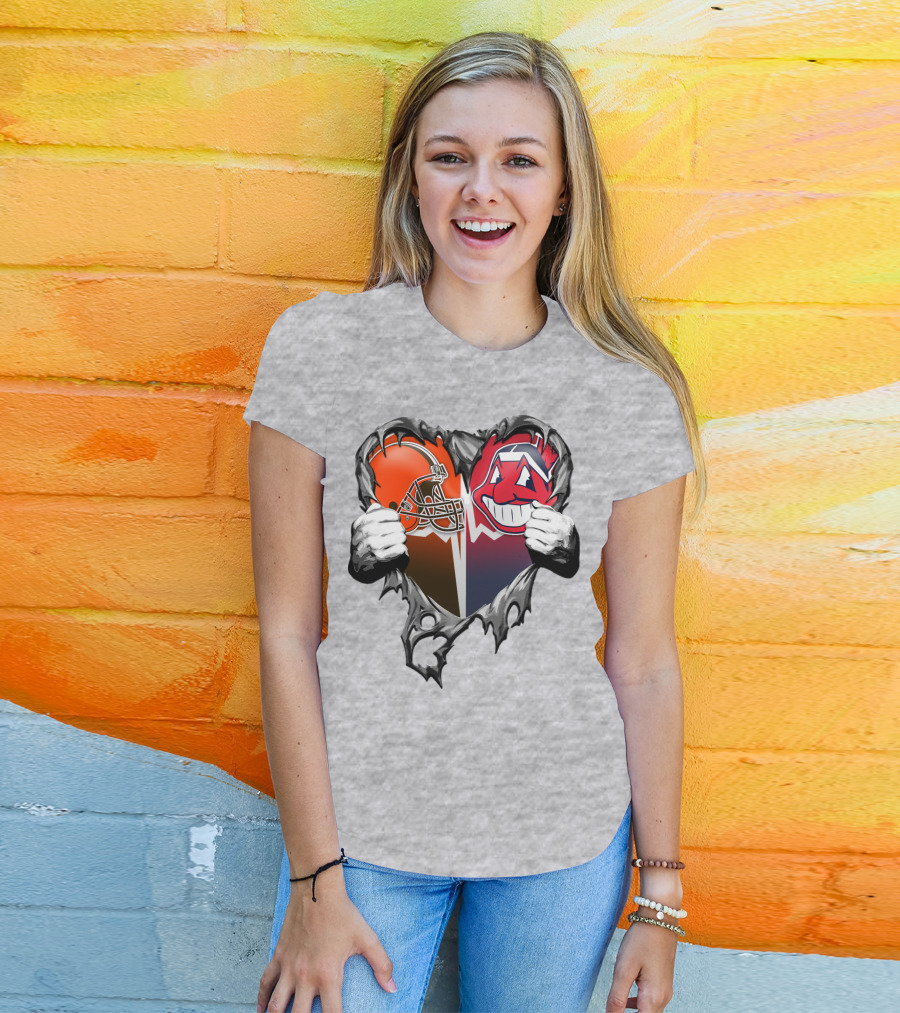 Cleveland Browns And Cleveland Indians Heart T-Shirt