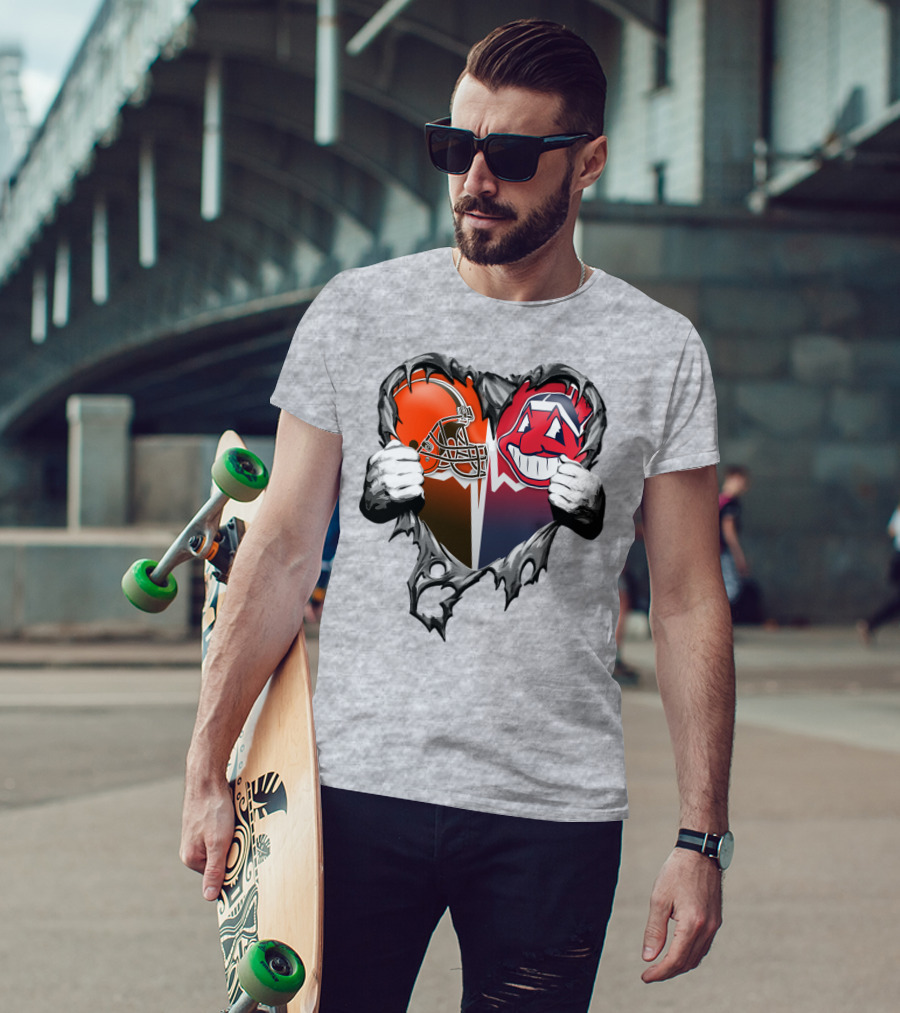 Cleveland Browns And Cleveland Indians Heart T-Shirt