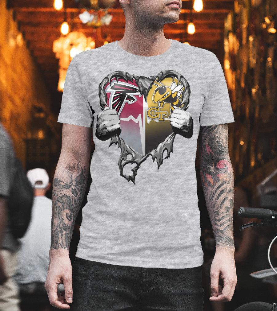 Falcons Georgia Tech Yellow Jackets Breaking Heart T-Shirt
