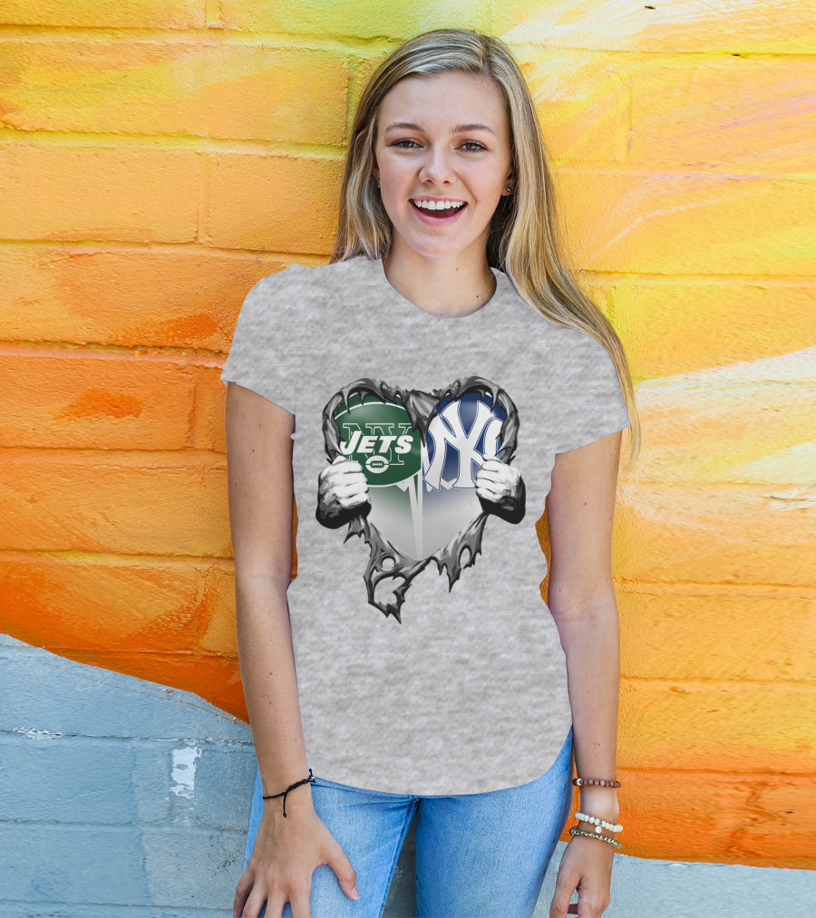 Jets And Yankees Heart Tear T-Shirt