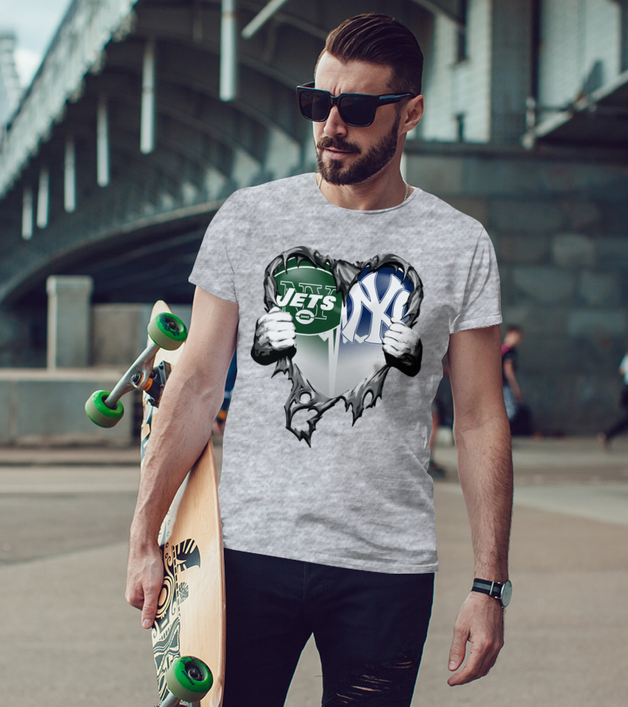 Jets And Yankees Heart Tear T-Shirt