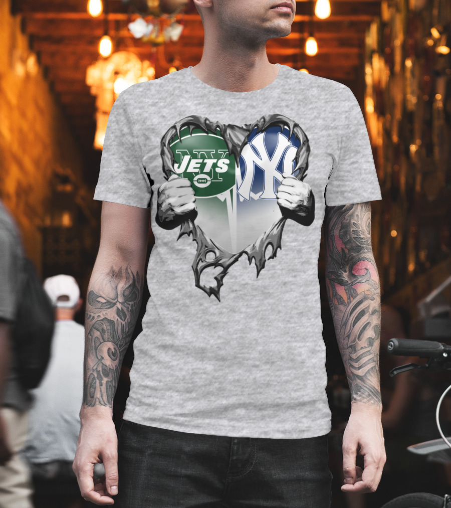 Jets And Yankees Heart Tear T-Shirt