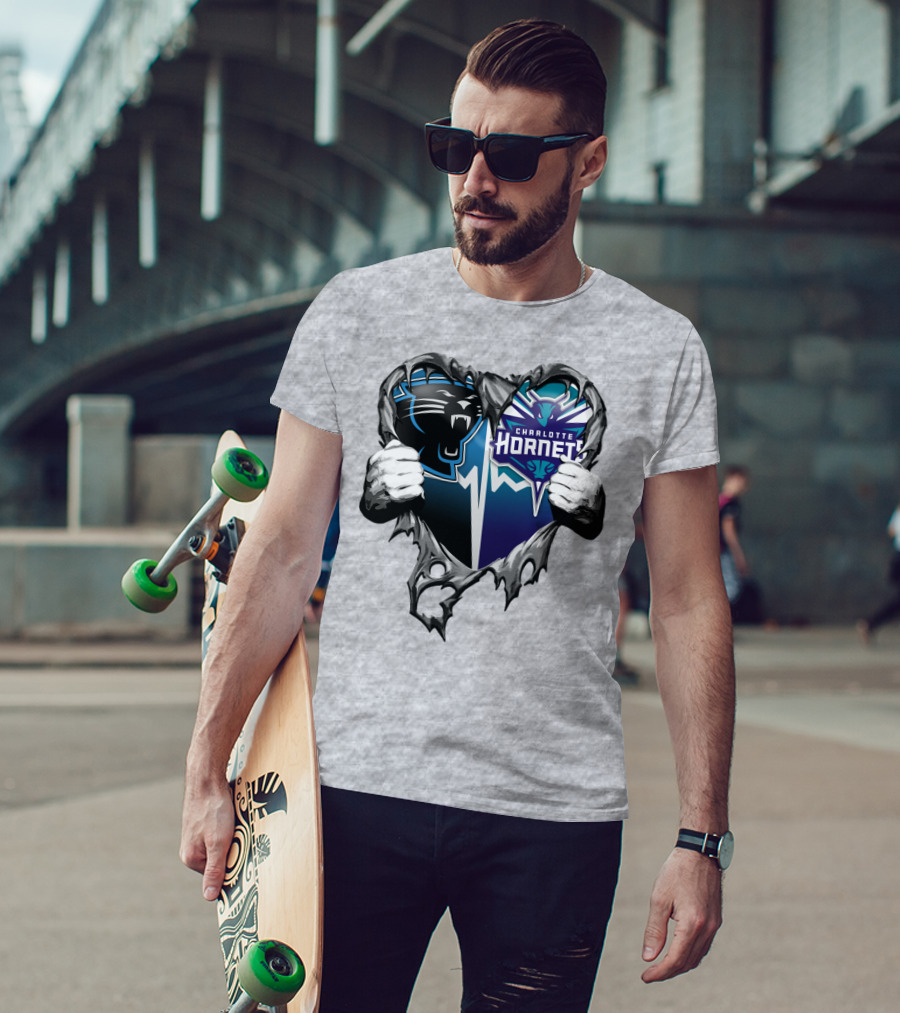 Carolina Panthers Charlotte Hornets Heart T-Shirt