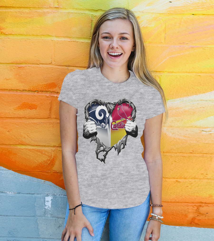 Rams Cardinals Heart Rip Combo T-Shirt