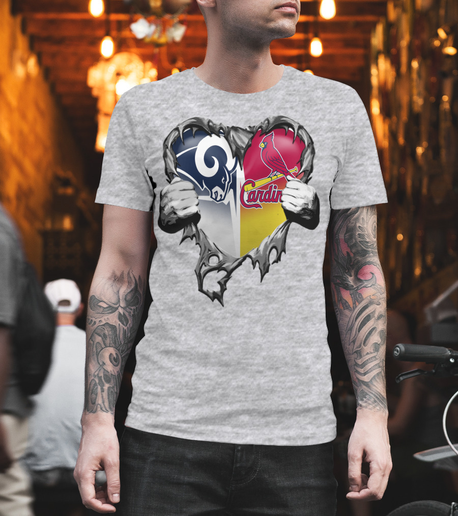 Rams Cardinals Heart Rip Combo T-Shirt