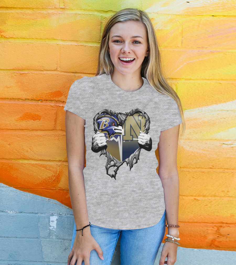 Baltimore Ravens Navy Midshipmen Heart T-Shirt