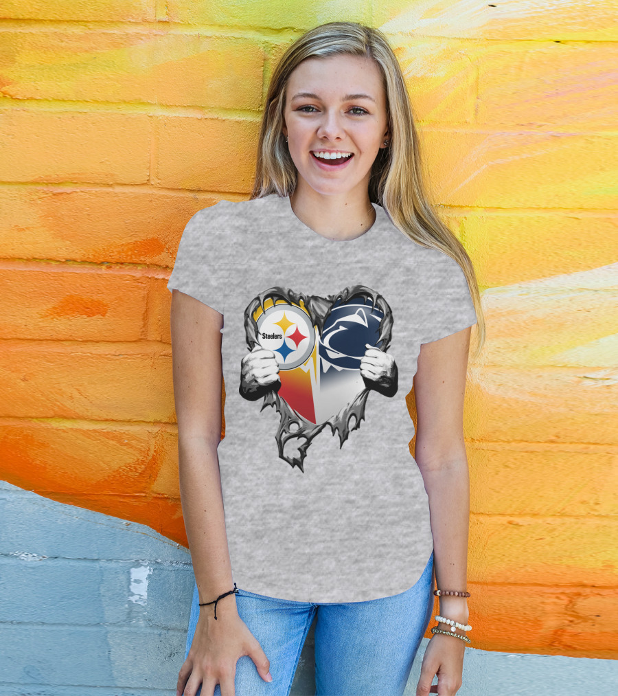 Steelers Penn State Heart Logo Hands T-Shirt