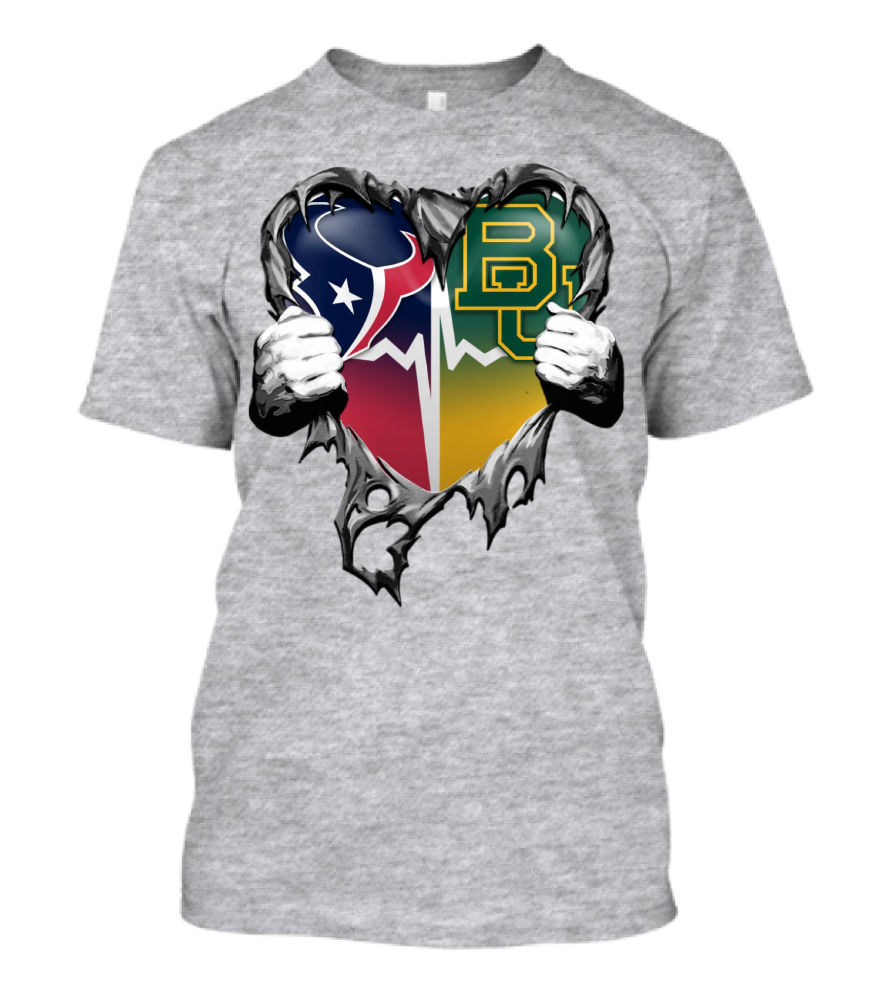 Houston Texans Baylor Bears Heart Rip T-Shirt