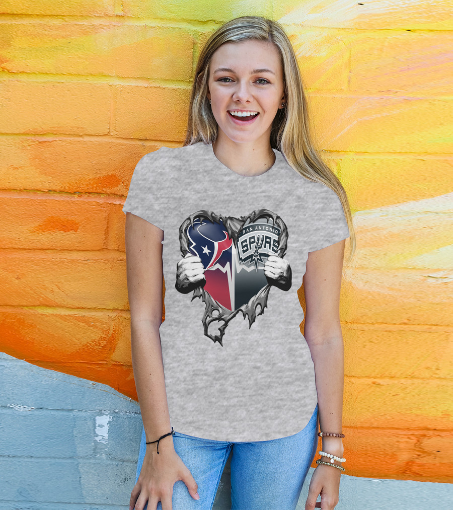 Houston Texans San Antonio Spurs Heart Design Xatt119 T-Shirt