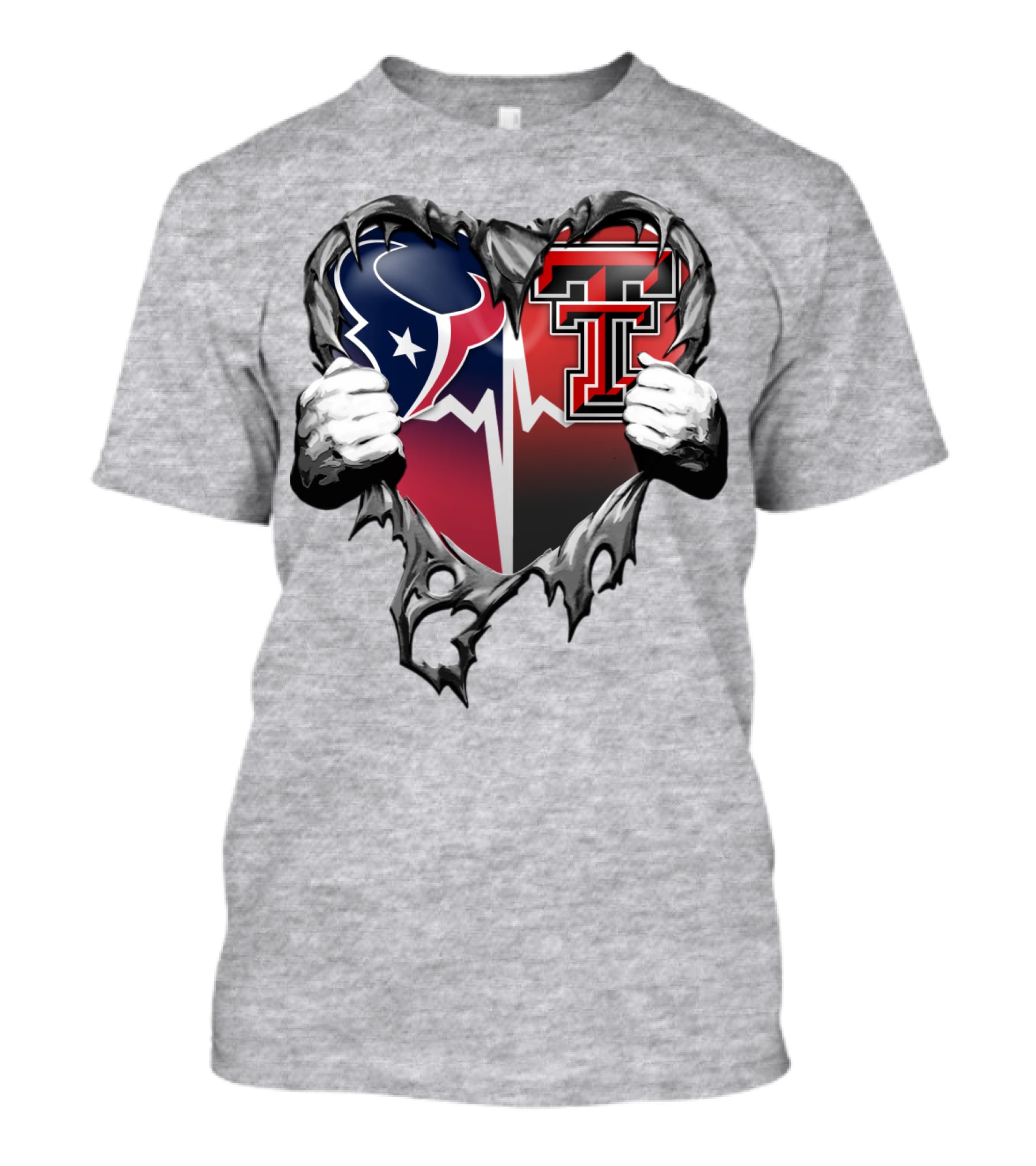 Houston Texans Texas Tech Heart Logo Peeling T-Shirt