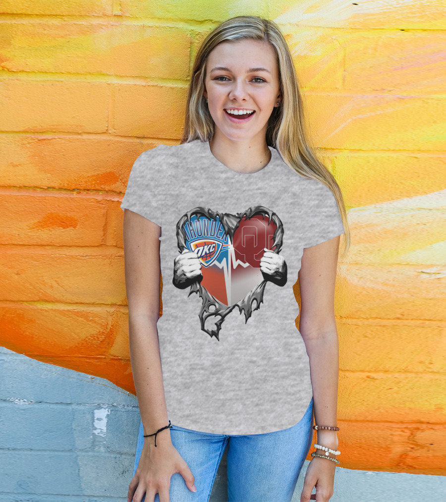Oklahoma City Thunder Ou Sooners Torn Heart T-Shirt