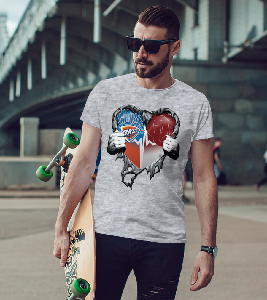 Oklahoma City Thunder Ou Sooners Torn Heart T-Shirt