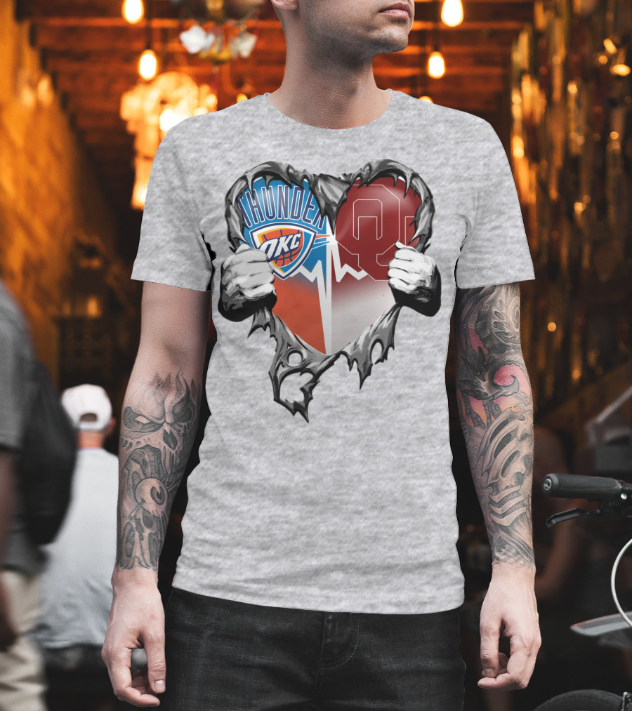Oklahoma City Thunder Ou Sooners Torn Heart T-Shirt