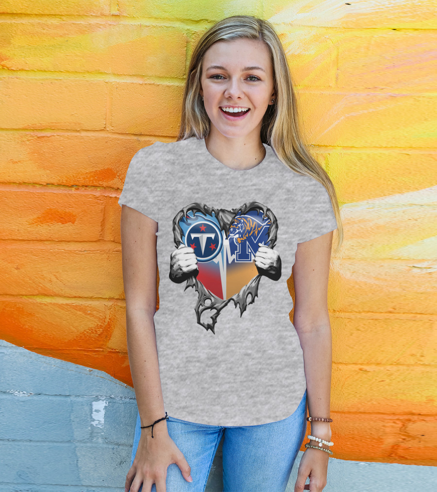 Tennessee Titans And Memphis Tigers Heart Design Xatt129 T-Shirt