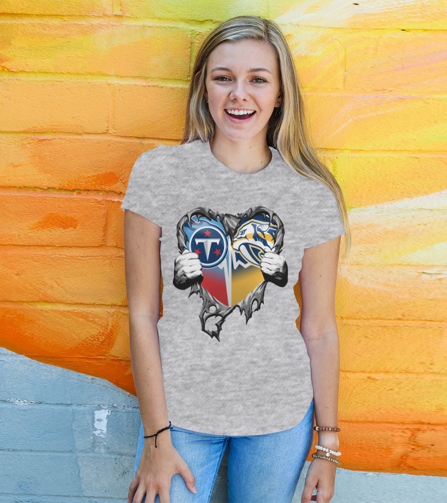 Tennessee Titans And Nashville Predators Heart T-Shirt