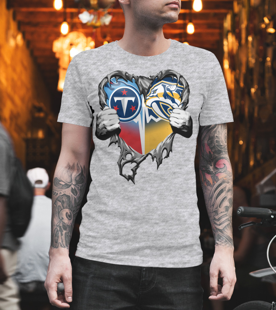 Tennessee Titans And Nashville Predators Heart T-Shirt