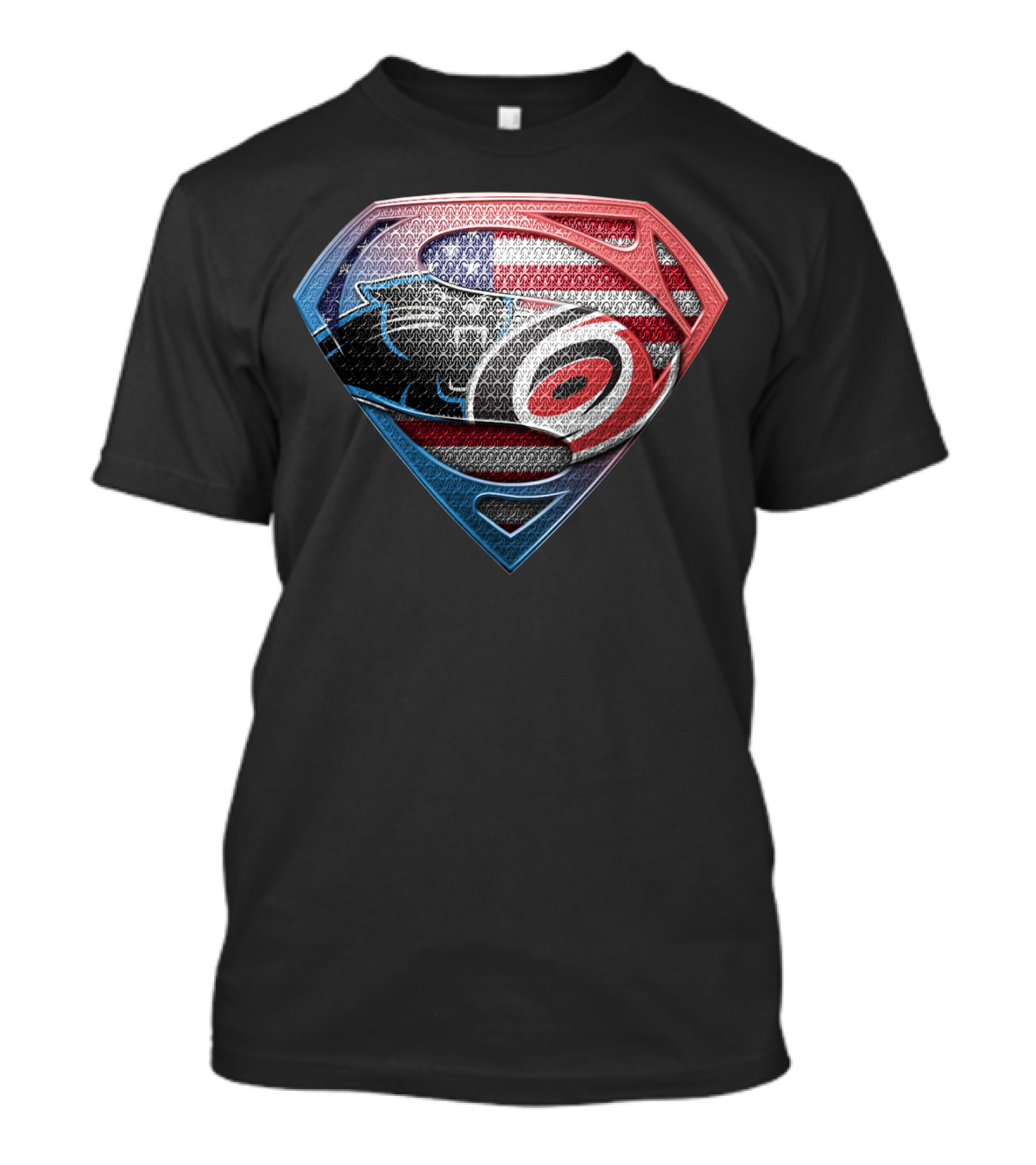 Carolina Panthers And Hurricanes Superman Shield Usa Flag Combination T-Shirt