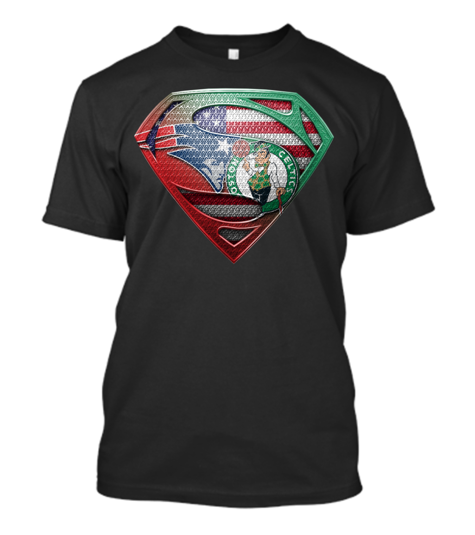 Superman Shield With Boston Celtics Logo And American Flag T-Shirt