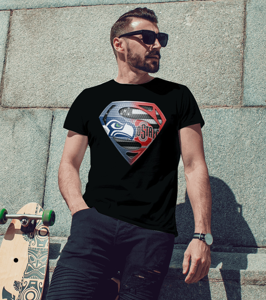 Seattle Seahawks Ohio State Superman Logo Fusion T-Shirt