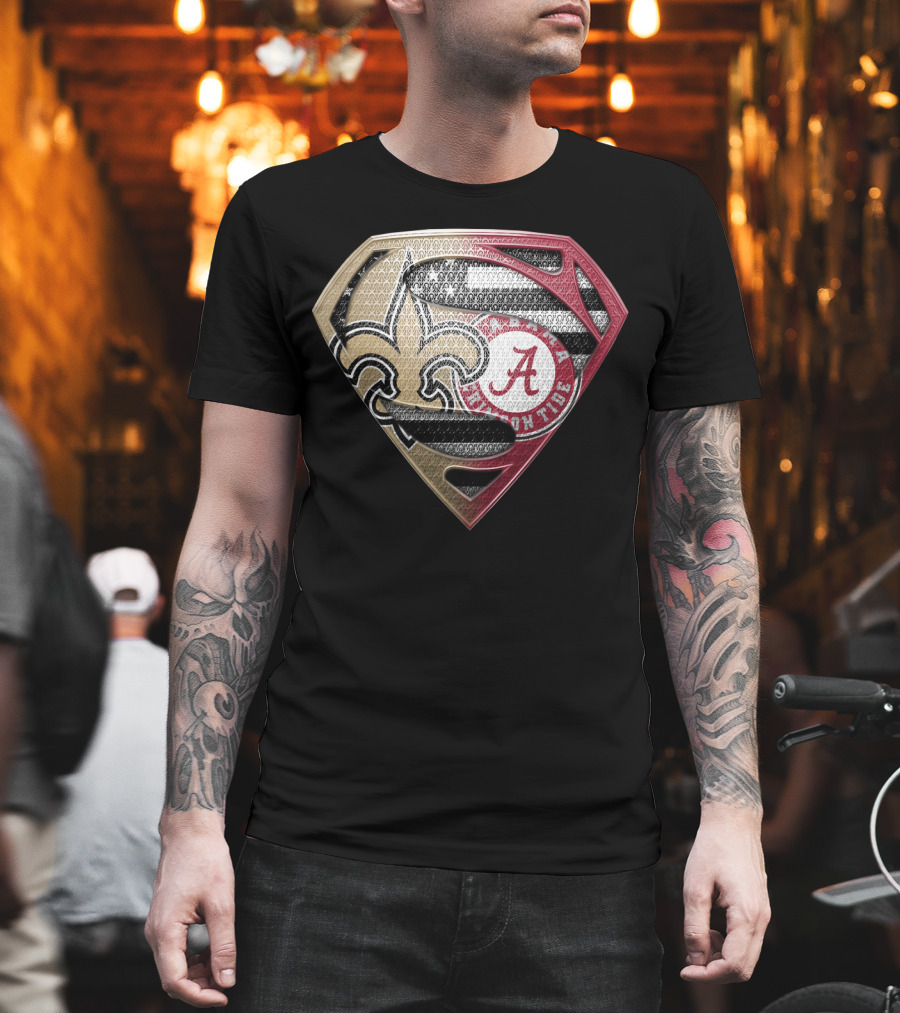Superman New Orleans Saints Alabama Crimson Tide Bama Roll Tide Shield T-Shirt