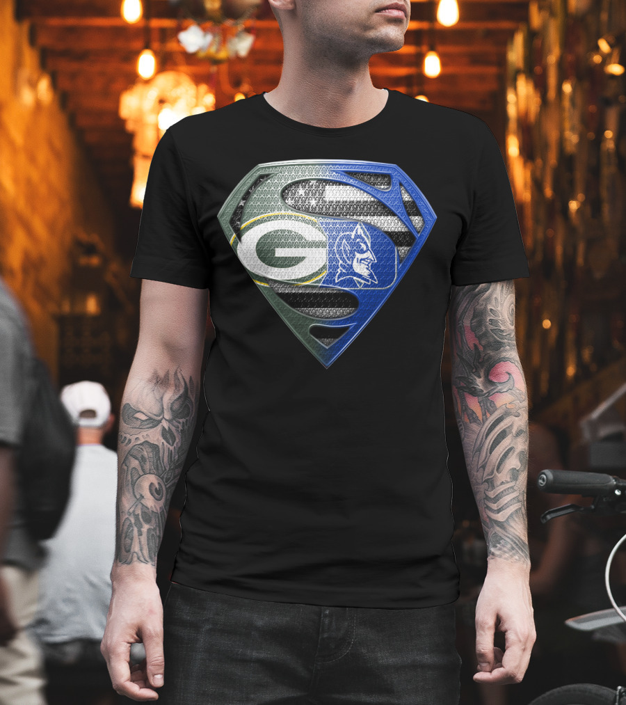 Green Bay Packers Duke Blue Devils Superman Shield T-Shirt